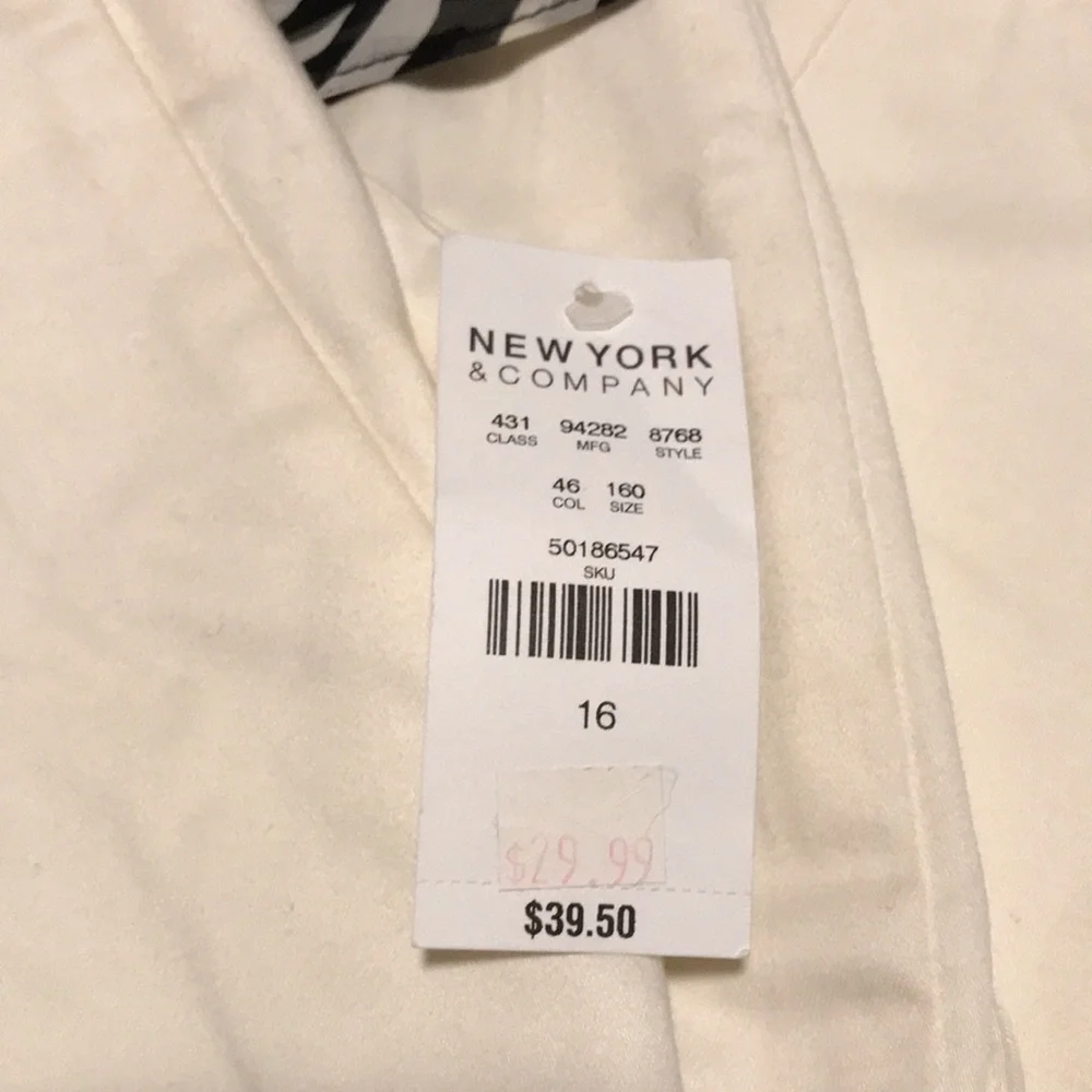 NWT New York & Company cream cuffed pants zebra patterned scarf belt Size 16 - Picture 2 of 9